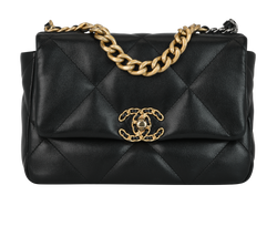 19 Flap Medium, Black, Lambskin, 30955648, AC, B, 2*